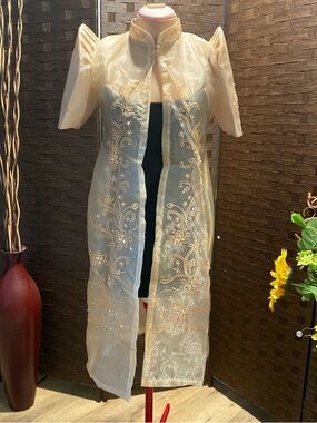 Filipiniana Modern Blazer Long Bolero Cream Embroidery Design